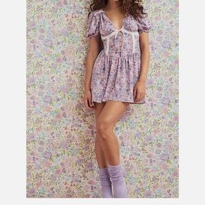 For Love & Lemons Lavender Floral Lace Bralette